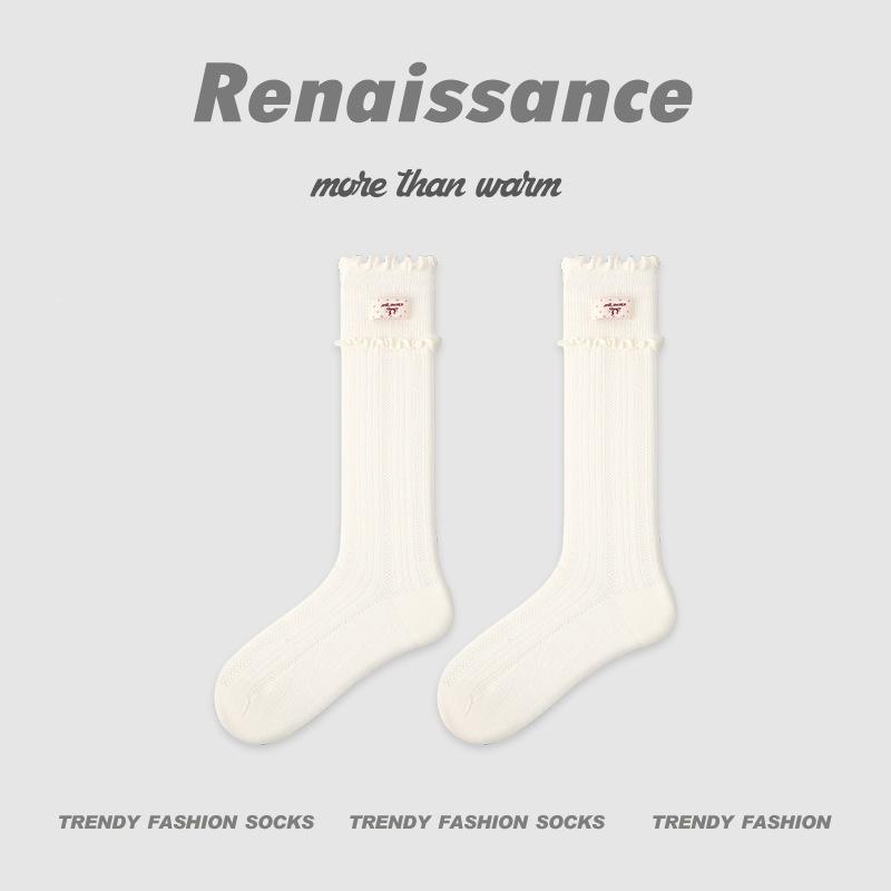 Renaissance Miu Series Women's Black & White Polka Dot Princess Socks - Spring/Summer Thin Style