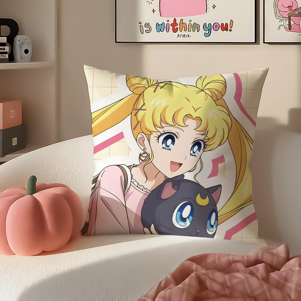 Magical Girly Cute Anime SSailor MMoon Cushion Cover Pillowcase Short Plush Invisible zipper Room Sofa Cushion Cover