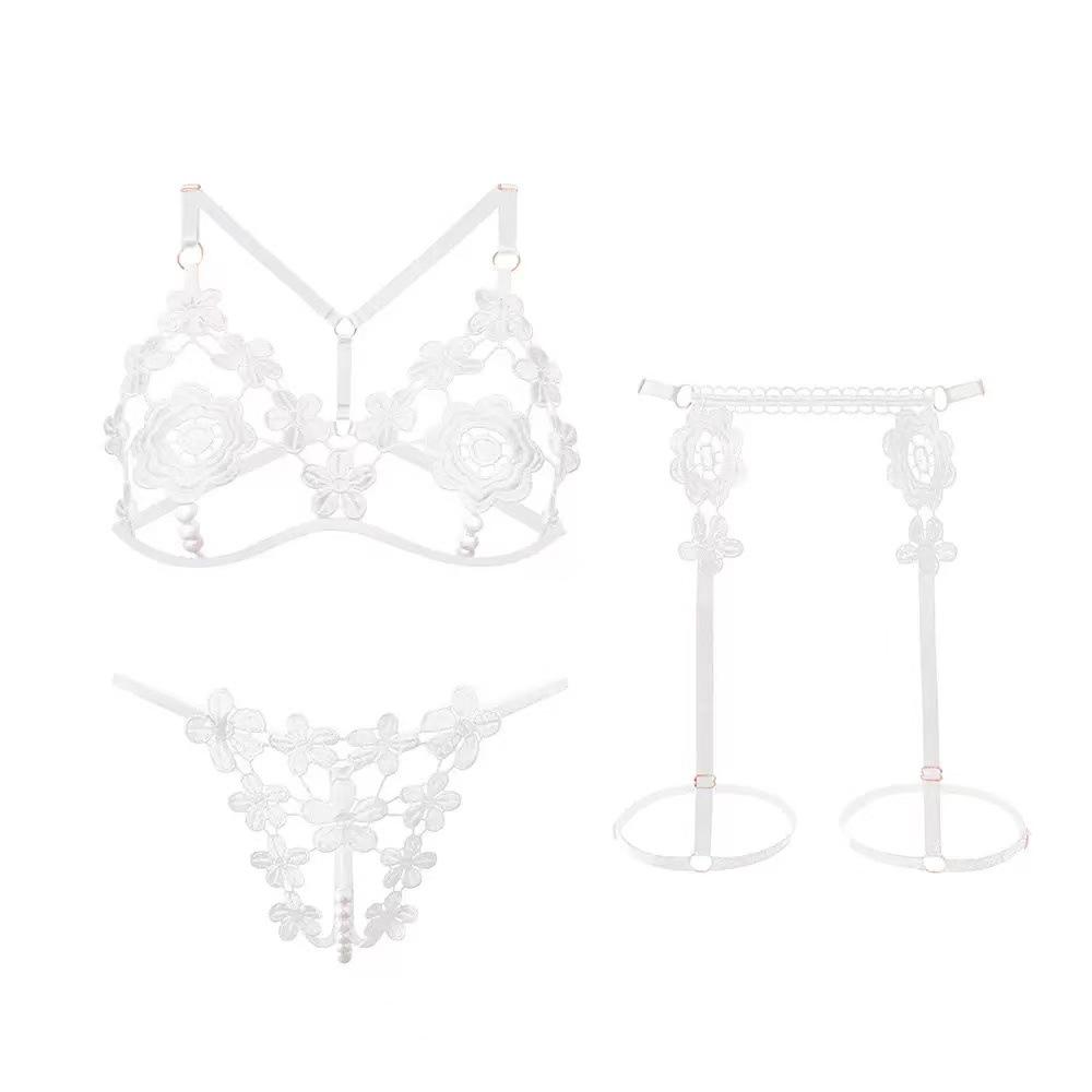 Pearl See-Through Lingerie Set for Small Busts - Three-Piece, Sexy and Teasing, Plus Size Available