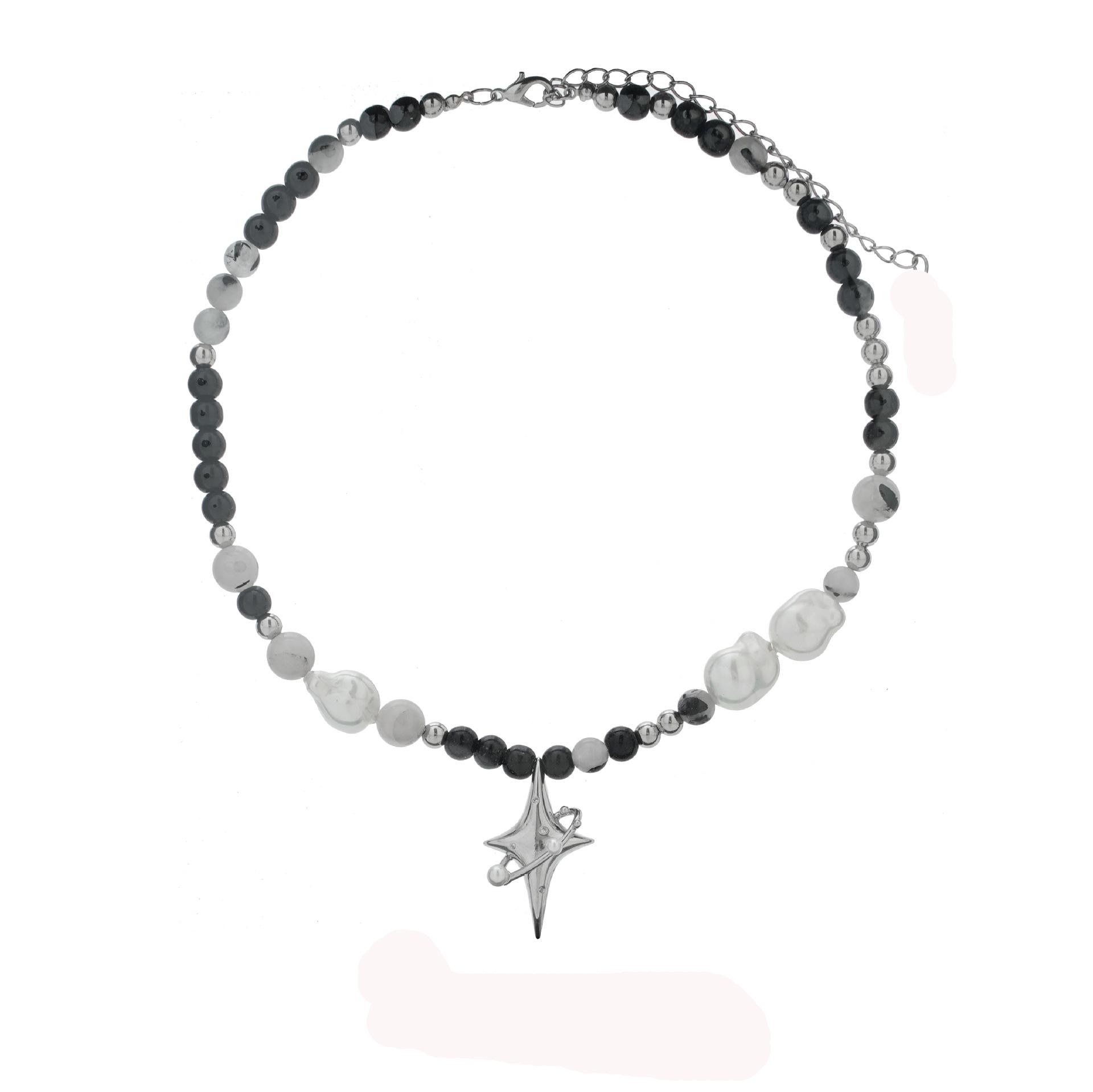 

Starlight Agate & Pearl Black and White Necklace - Women s Handmade High-End Clavicle Chain