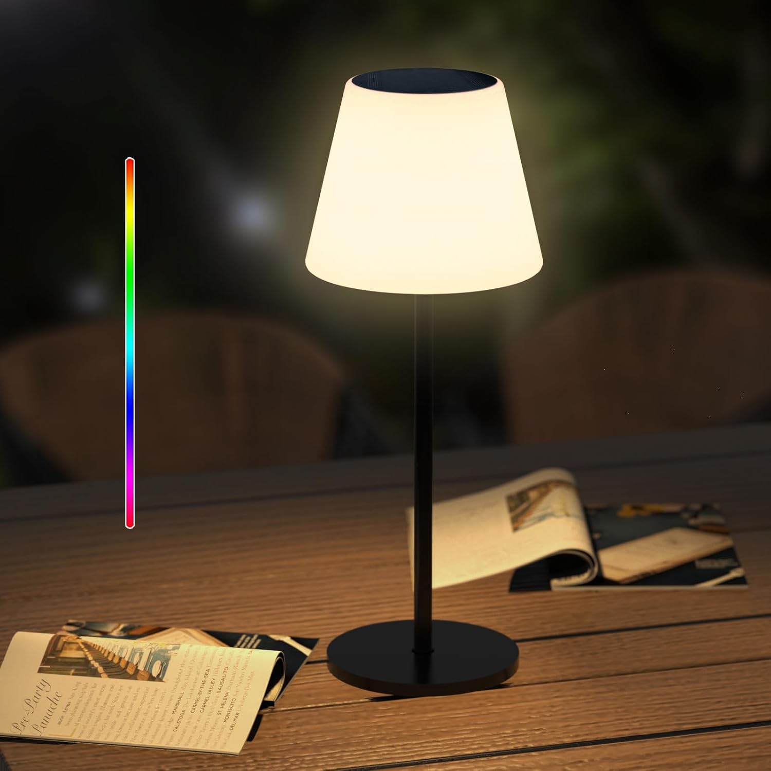 Solar Table Lamp Outdoor Table Lamp Cordless with Light Sensor,Outdoor Lamps for Patio Waterproof,Dimmable Warm White and RGB LED Desk Lamp,Portable