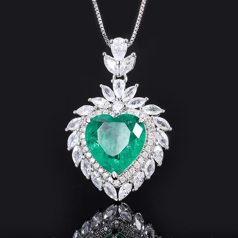 Wish European and American style retro simulation grandmother green heart-shaped pendant ring set main stone 15 * 15