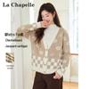 La Chapelle Women's Retro Checkered V-Neck Cardigan