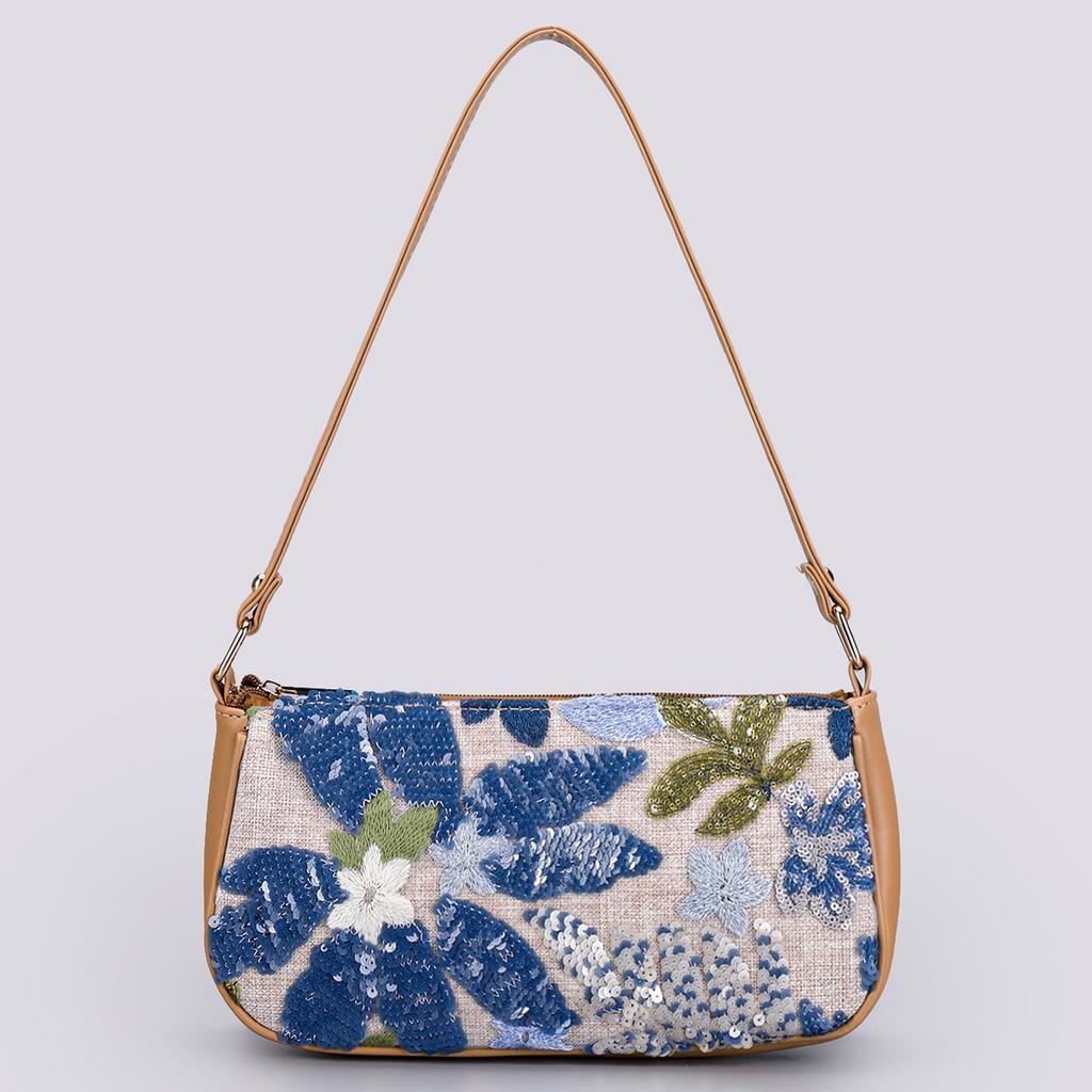 Women's Sparkling Floral Hobo Bag - Botanical Embroidered Shoulder Purse with Adjustable Strap for Spring Summer & Boho Outfits