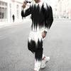 Men Black Cyan Brush Stroke Drip Gradient Print Long Sleeve Sweatshirt Jogger Pants Two Piece Suit