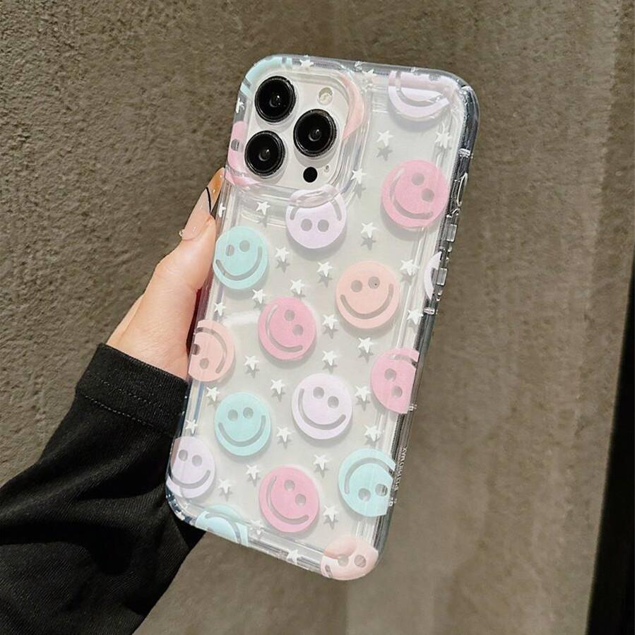 Smiling Face White Star Pattern Phone Case for  Mi 11 Lite 14 13 12 13T 12T Poco X6 X5 X3 F5 Pro Air Cushion Clear Cover