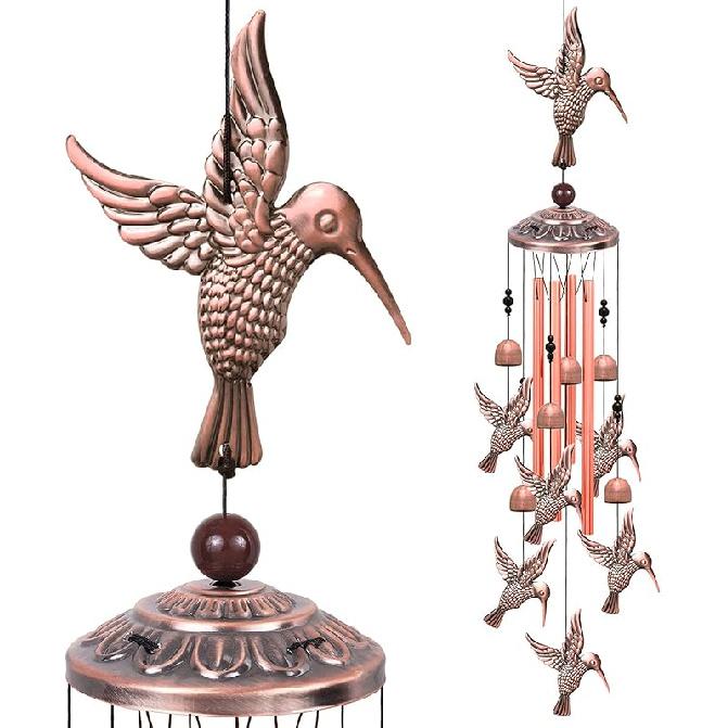 Solawindchime Outdoor Hummingbird Wind Chimes, Hummingbird Bronze Wind Chimes, Gift Wind Chime, Hummingbird Wind Bell Gifts for Women, for Home,