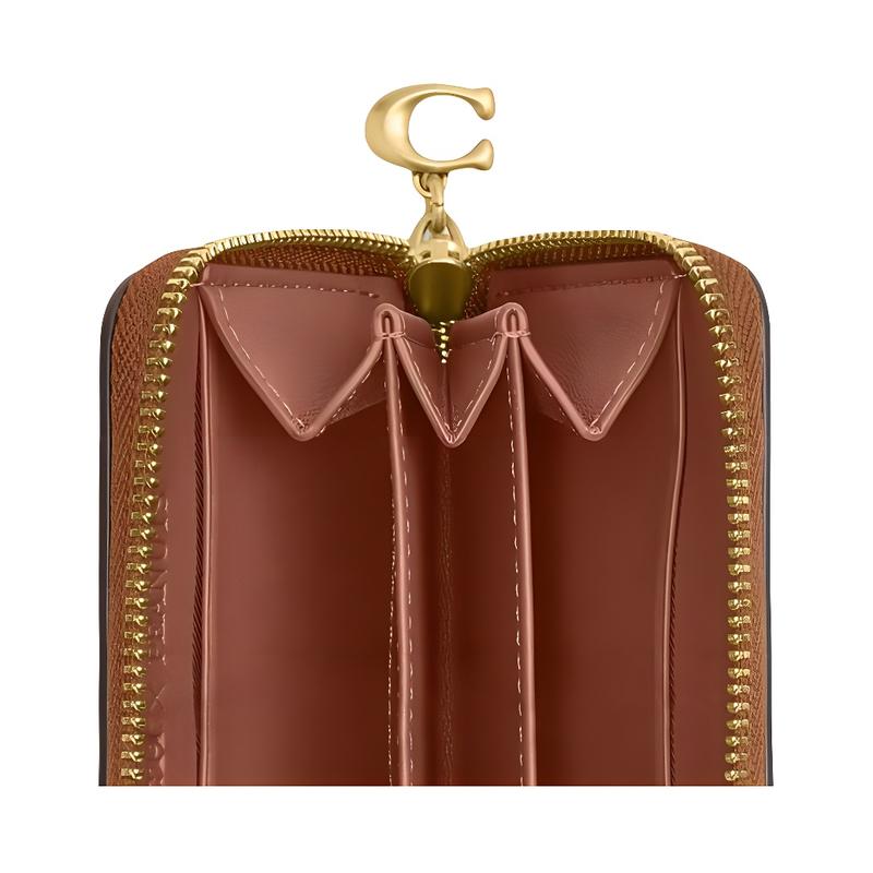 COACH PEANUTS Collaboration 11 Newspaper Printed Zipper Closure Leather Card Holder Regular Women's Hazelnut hazelnut color