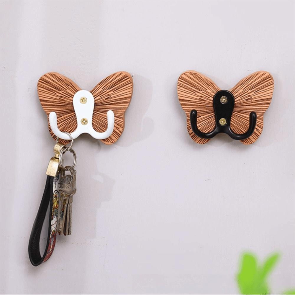 Double Hook Wood Butterfly Hook Butterfly Design Hanging Key Holder Wall Storage Rack  Living Room