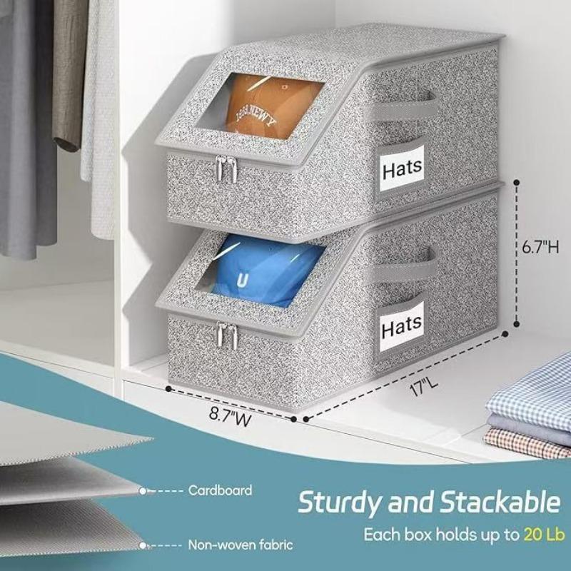 Non-Woven Hat Storage Box with Zipper Dustproof Stackable Organizer for Baseball Caps Large Capacity Closet Storage Solution