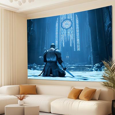 1 Elegante Polyester-Gobelin mit majestätischem Ritter, kniend in glänzender Rüstung vor einem König. Ideal für Wohnzimmer, Schlafzimmer, Büro