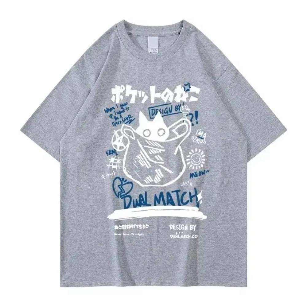 Kawaii Cat Printed Cotton T-shirt Summer Cartoon Short Sleeve Harajuku T Shirt Oversized Men Tee Streetwear Casual Women Clothes