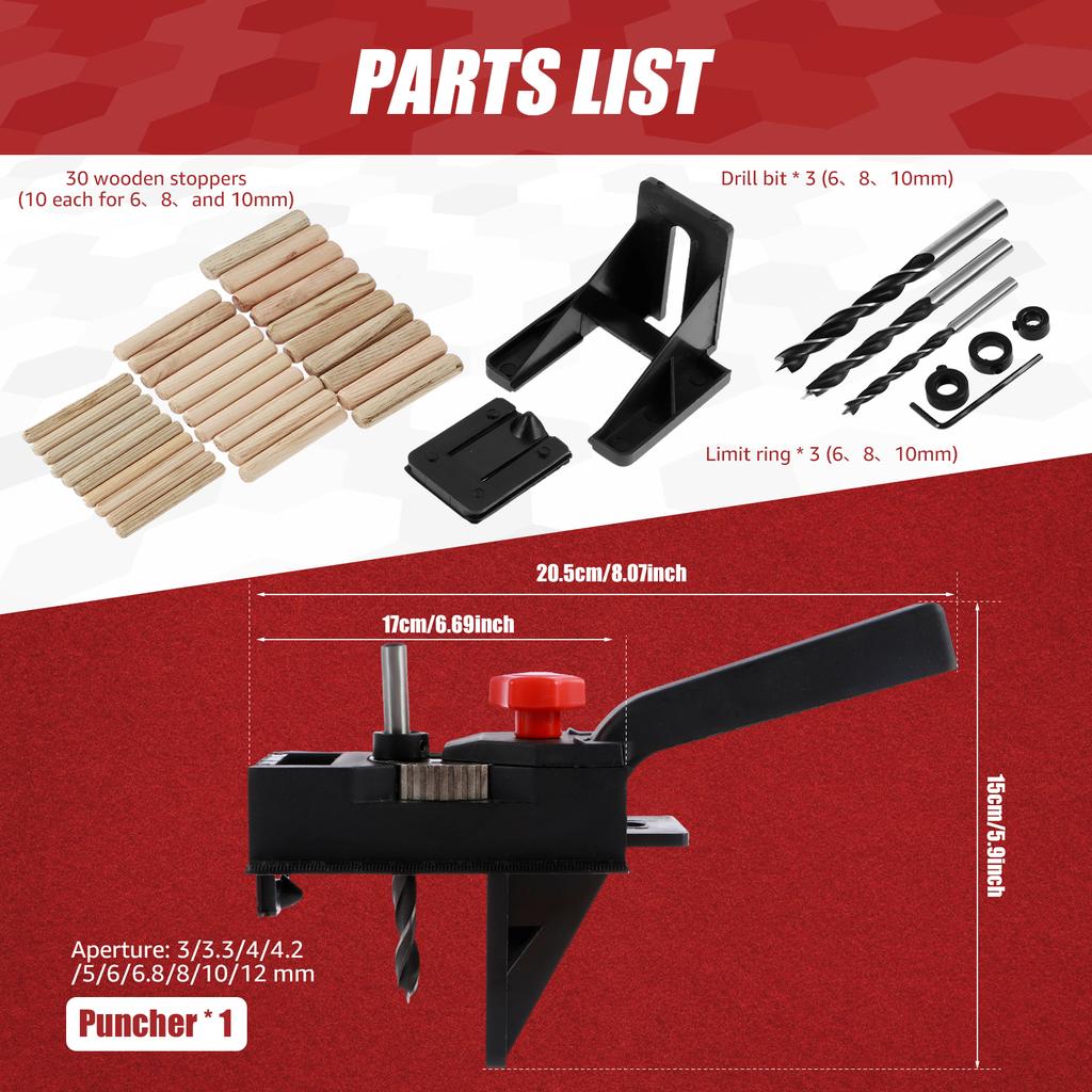 Dowel Drill Guide Self Centering Doweling Jig Kit Drill Bits Drilling Locator Woodworking Straight Hole Drilling Guide