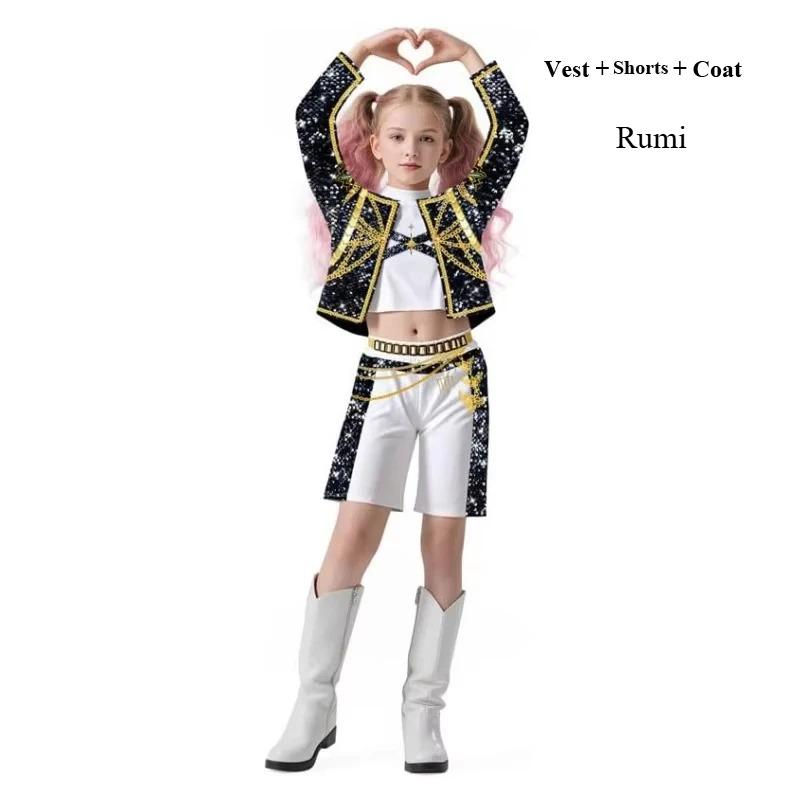 Girls Kids Zoey Rumi Mira Cosplay Idol Black Stage Perfermence Suit K-Pop Demon Hunters Costume Set Child Halloween Carniva Suit