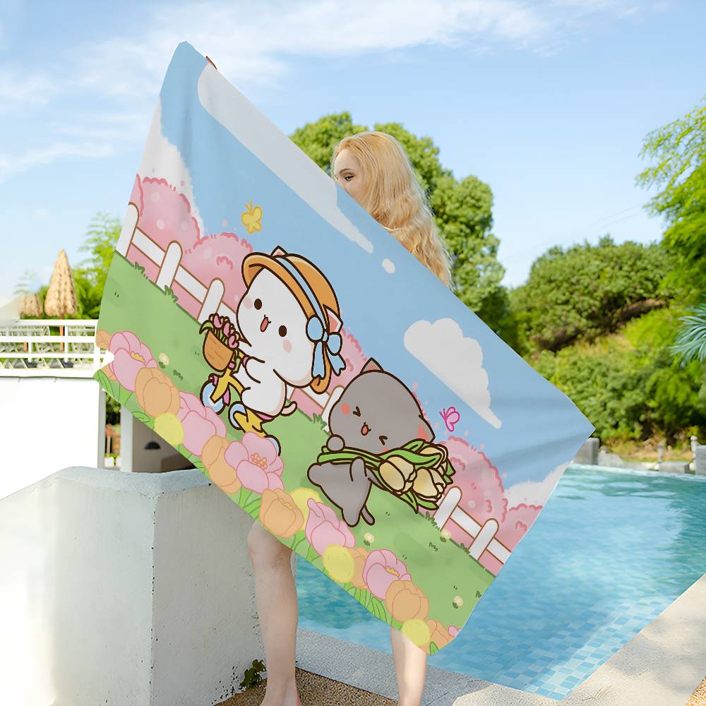 Peach and Goma Anime Beach Swimming Towel Soft Absorbent Washcloth Children's Gifts for Kids Travel Camping Gym