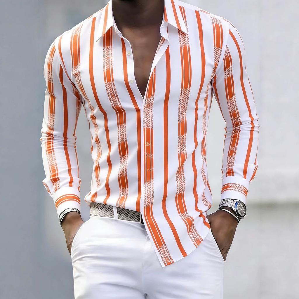 Camicia Casual da Uomo a Maniche Lunghe a Righe