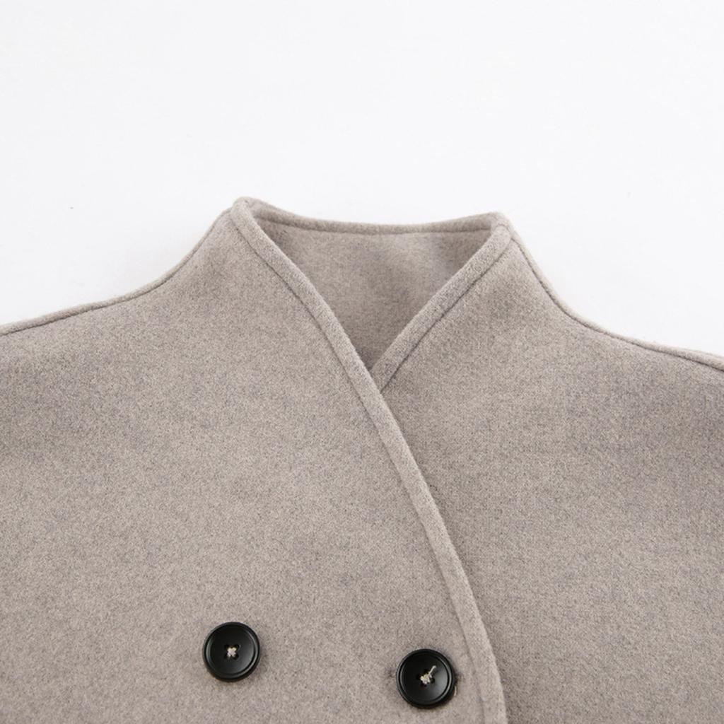 2025 Autumn Winter New Vintage Brown Wool Blend Coat Women's V-Neck Office Warm Outerwear