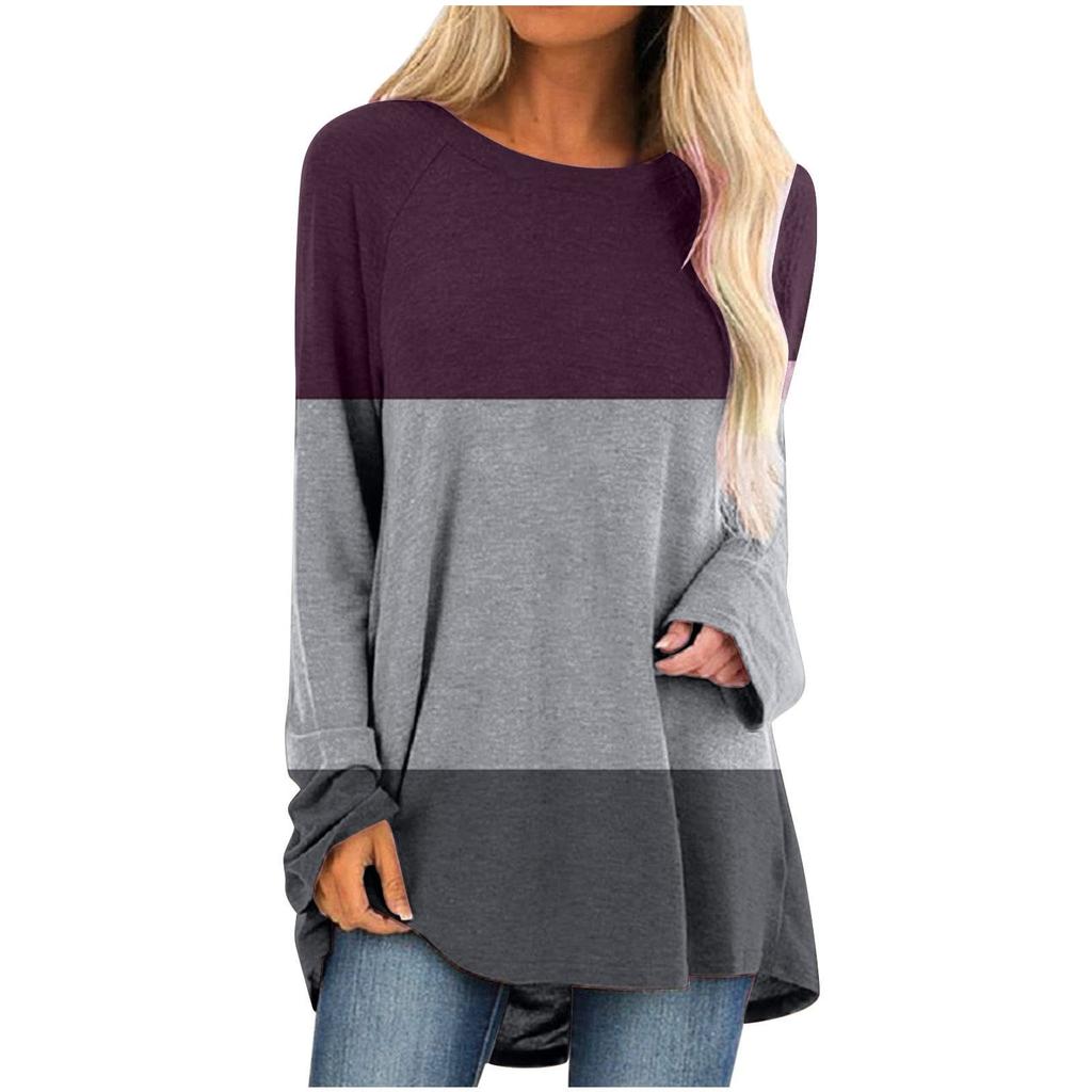 Women's Fashion Casual Irregular Patchwork Color Print Loose Medium Long Long Sleeve Top Patchwork Casual Vestidos Top 2023 New