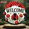 Retro 2D Ladybug Metal Wall Art, Vintage Flower Plaque For Home Bar Cafe Resort Halloween Decor
