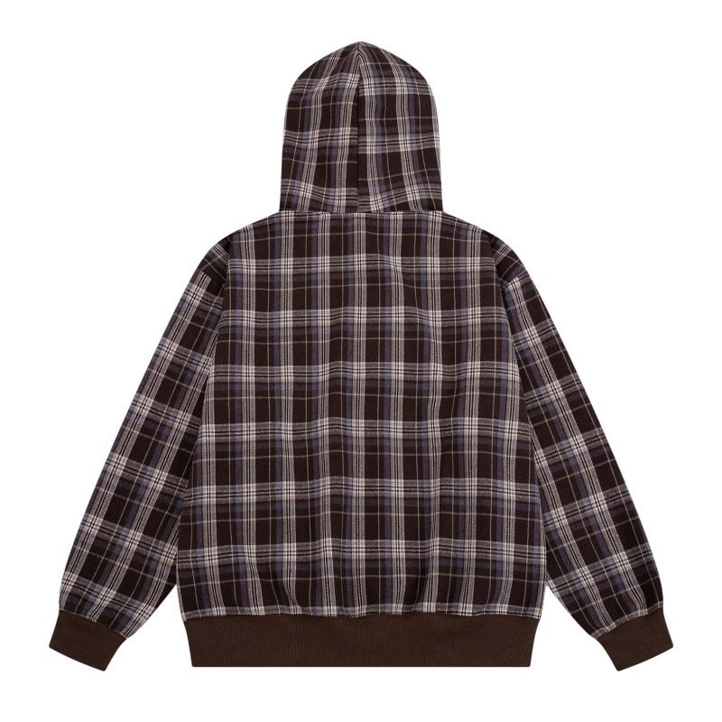 American Vintage Plaid Embroidered Hoodie Loose Fit Casual Pullover Men Women Couple