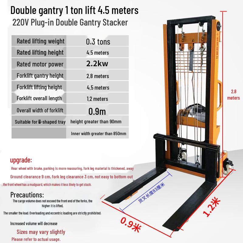 Manual and Electric Hydraulic Stacker: 1-2 Ton Capacity Forklift & Lifting Truck