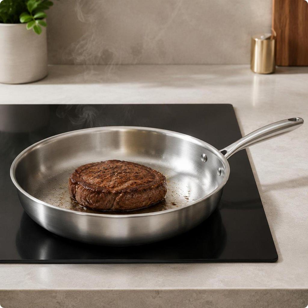 MultiPly Skillet Gas Cooktop Compatible Frying Even Pan Heating Flat Bottom for