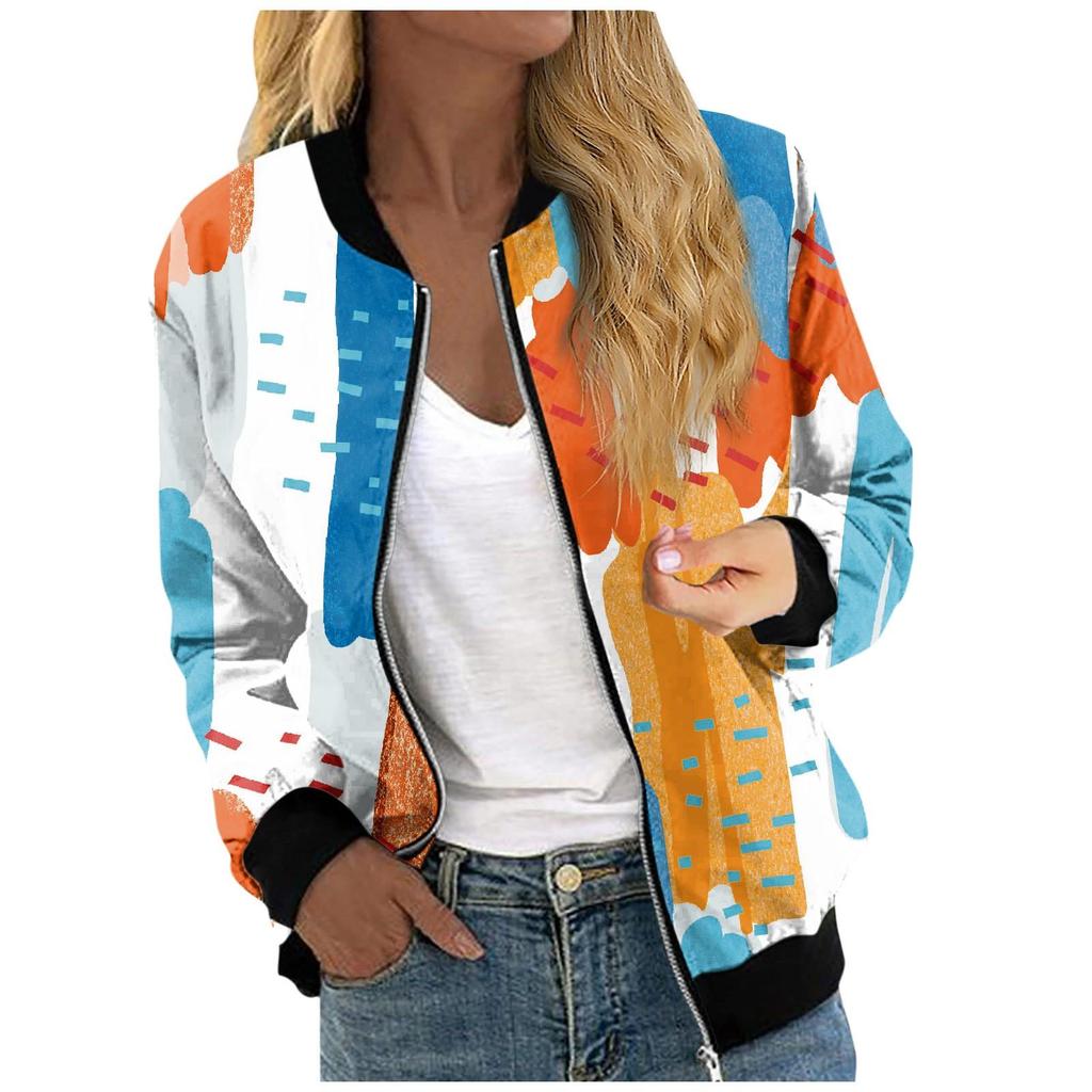 Jackets For Women Long Sleeve Lightweight Zip Up Cropped Fashion Print Outerwear Casual Quilted Jackets Whith Pockets