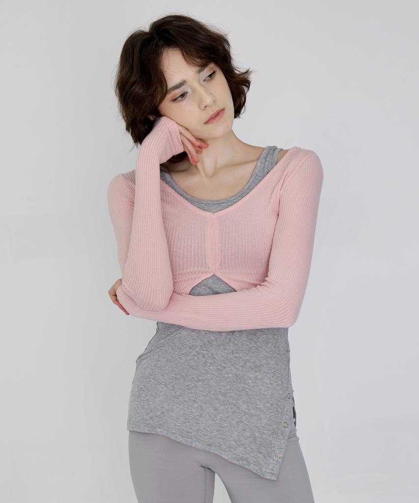 Debiweeo Julia Ribbed Long Sleeve Devi-T0092-Salmon Pink