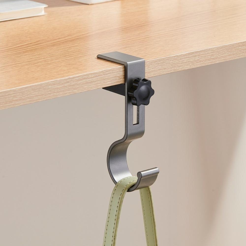 

Organizer Aluminum Alloy Adjustable Desk Hook Adjustable Easy Install No-Drill Hook Portable Double Hook Bag Hanger Space Saving
