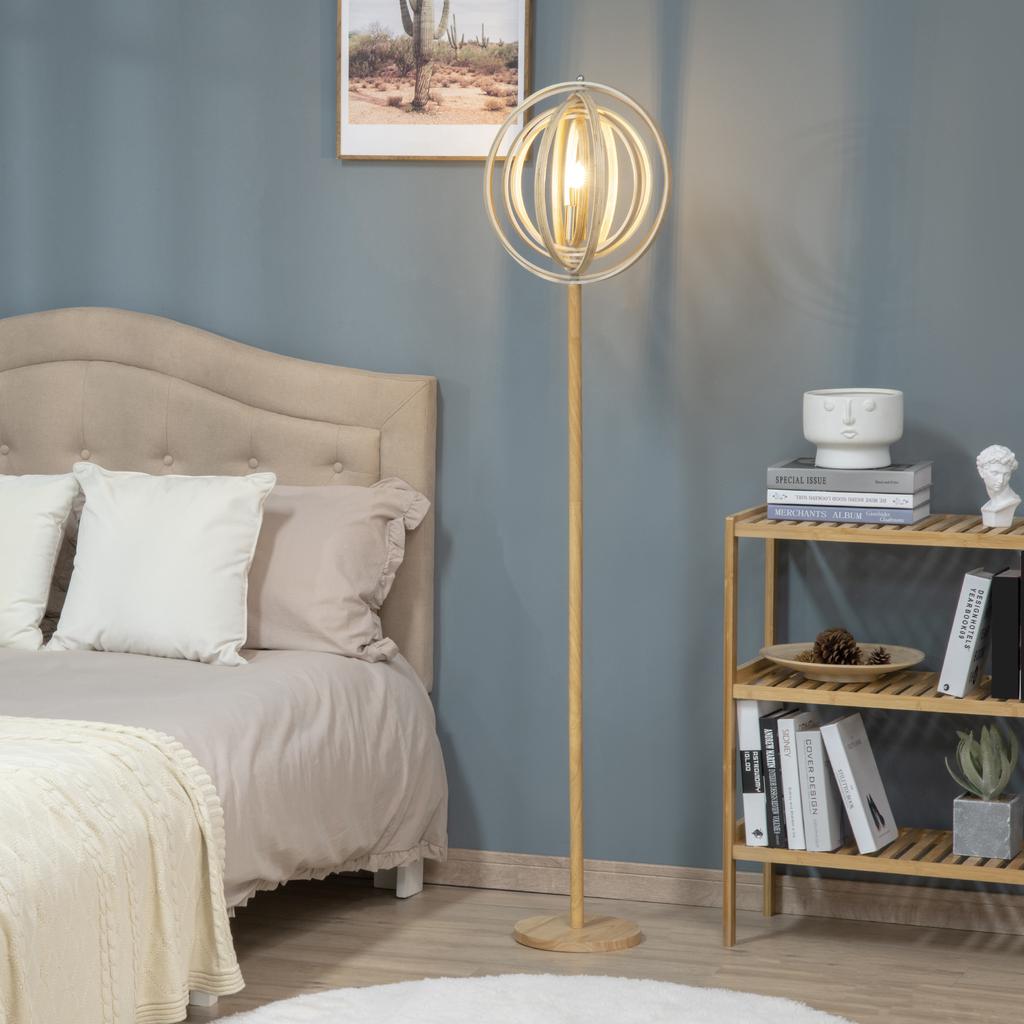 Circular Floor Lamp 40 W Max. Lampshade Light Natural Wood Dim. diameter 38 x 160 cm