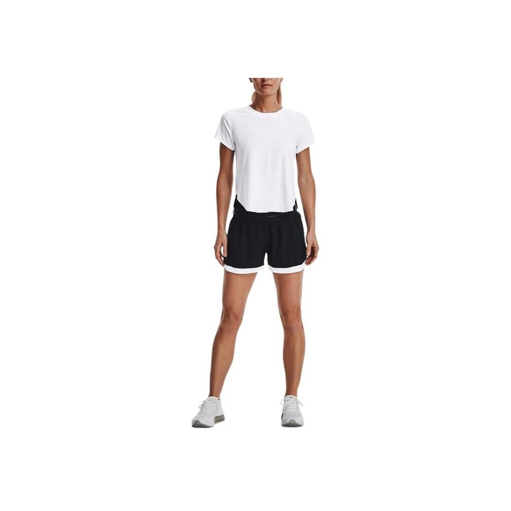 Under Armour Solid Back Hollow Breathable Running Sports Regular T-Shirt Women Tops White 1369800-100