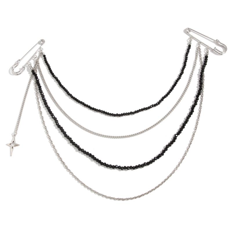 Fashion Metal Star Tassel Brooches Personality Sweet Cool Multi-Layer Tassel Double Pin Brooch Diy Clothes Jewelry Accessories