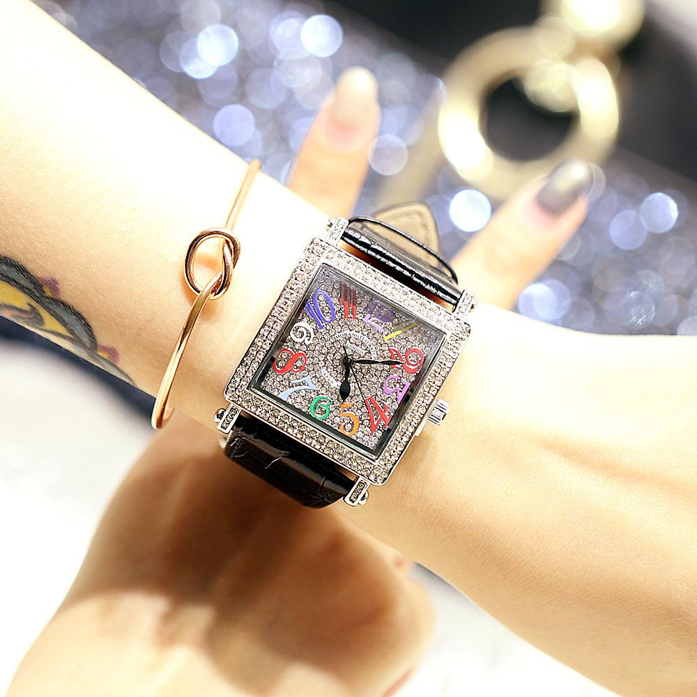 Stesso Orologio Digitale Retro da Donna Quadrato Full Diamond al Quarzo Impermeabile con Cinturino in Pelle