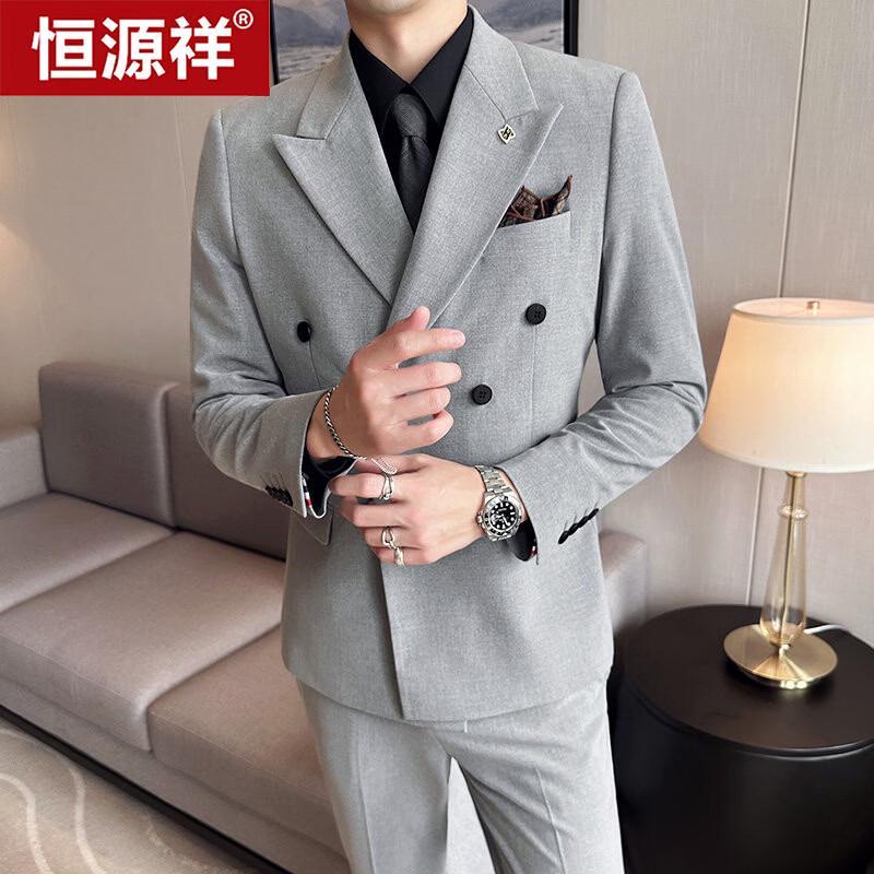 Men s Double-Breasted Slim Fit Suit 4XL