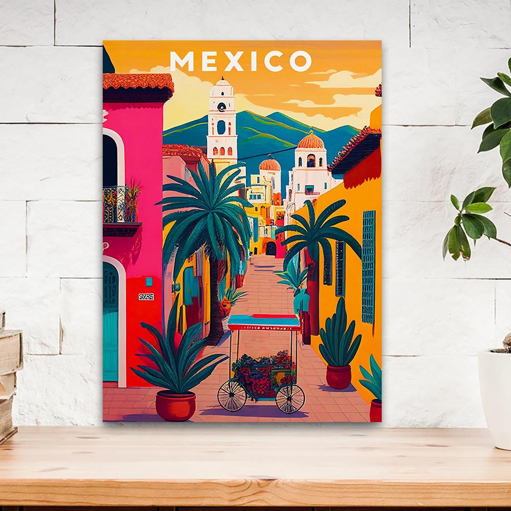 Mexico Illustration Travel Print Poster Colorful Wall Art Mexico Travel Illustration Print South America Canvas Painting Decor