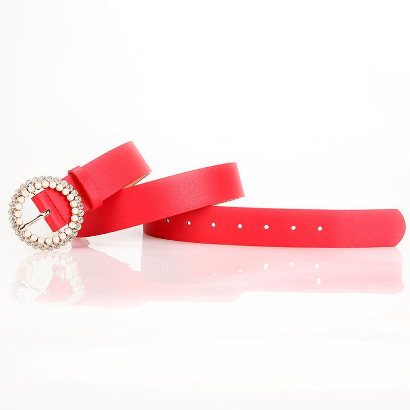 Ladies Pu Leather Pearl Belt With Alloy Buckle For Elegant Dress Outfit красный