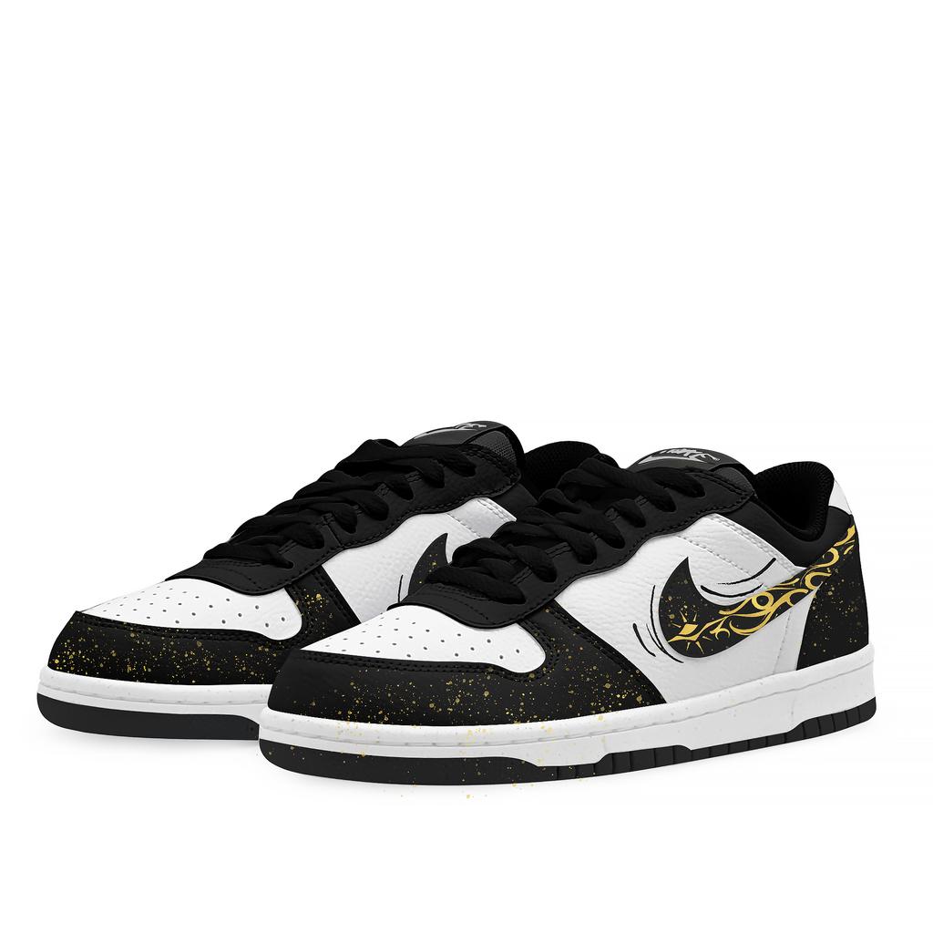 Nike Big Low Lu Cushioning Abrasion Resistant Slip Resistant Low top Skateboard Shoes Unisex Black White Gold 355152-016(Team661-)