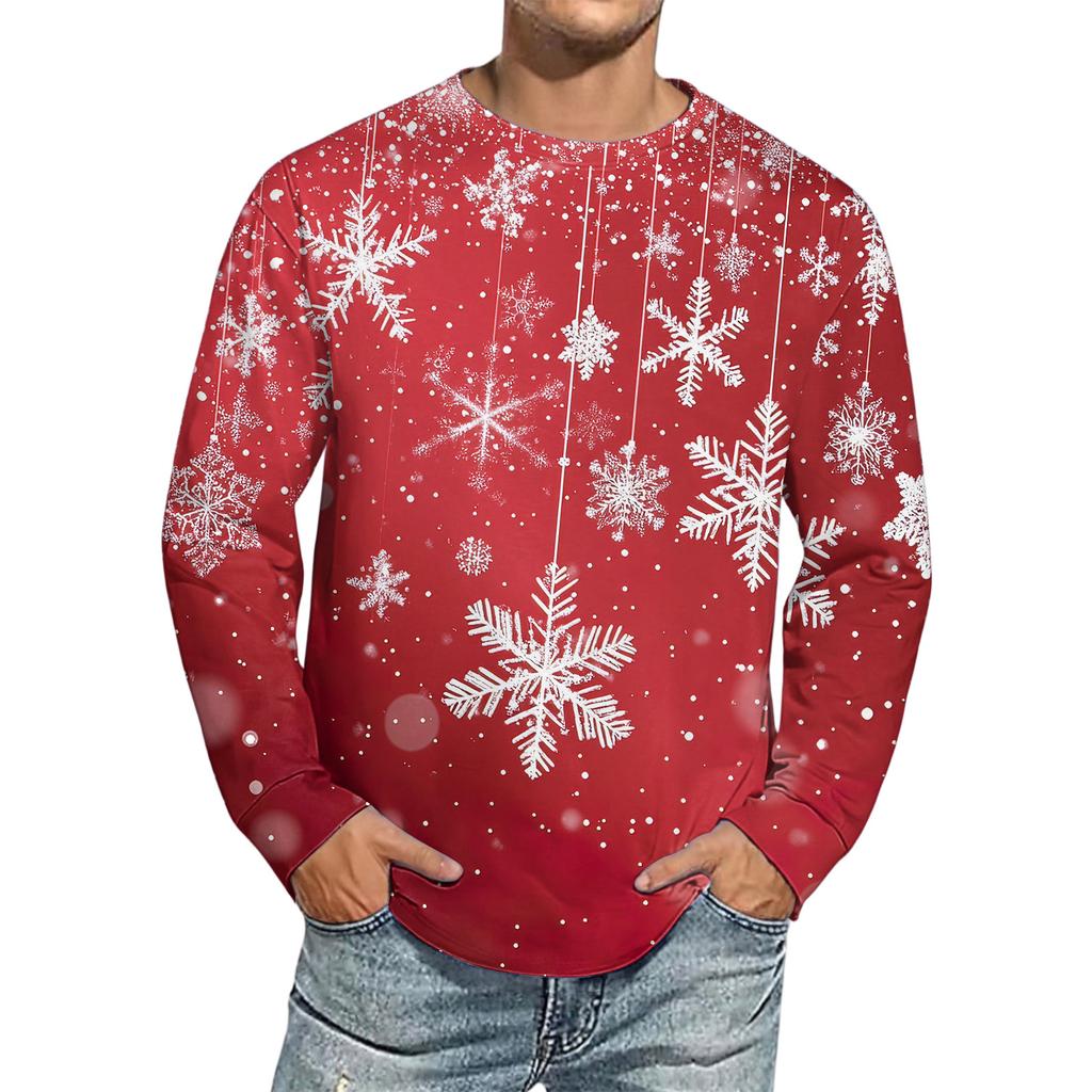 Men's Christmas Printed Imitation Cotton Long-sleeved Shirt