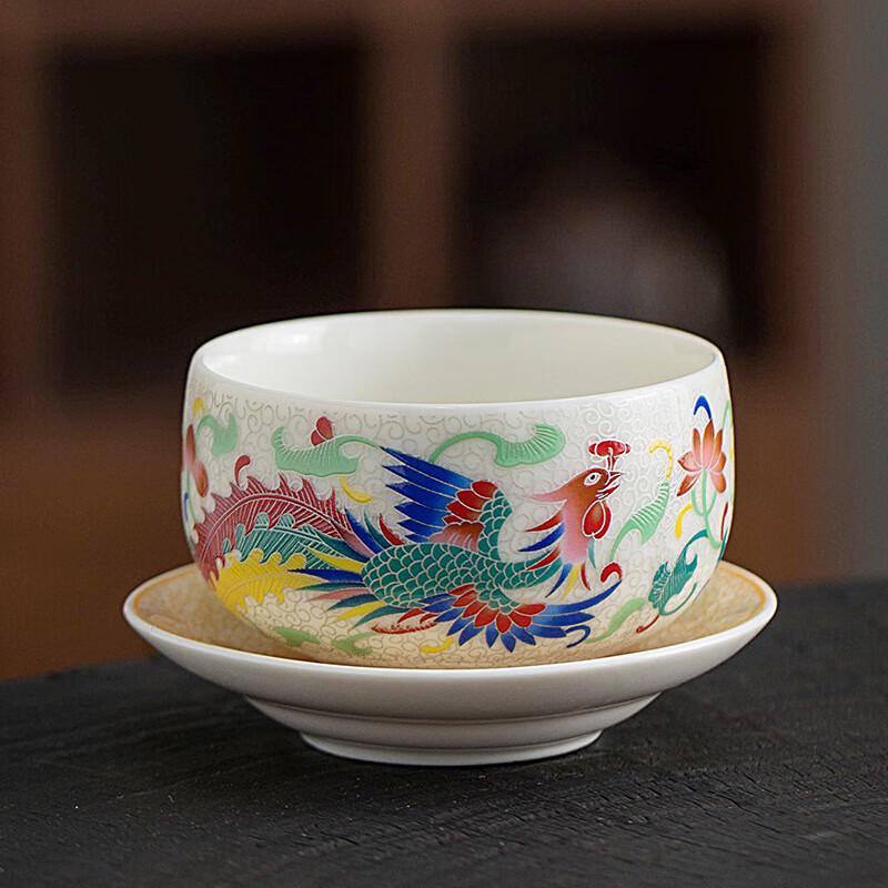 Tea Quest Dragon & Phoenix Silver Filigree Ceramic Tea Cup & Coaster Set