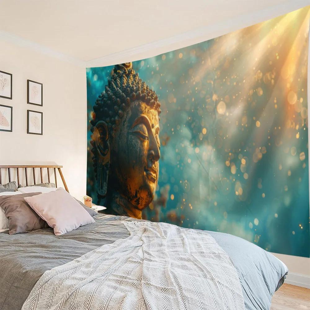 Bohemian Hippie Starry Sky Buddha Art Tapestry - Wall Hanging Lotus Blanket Background Poster for Sofa Cover
