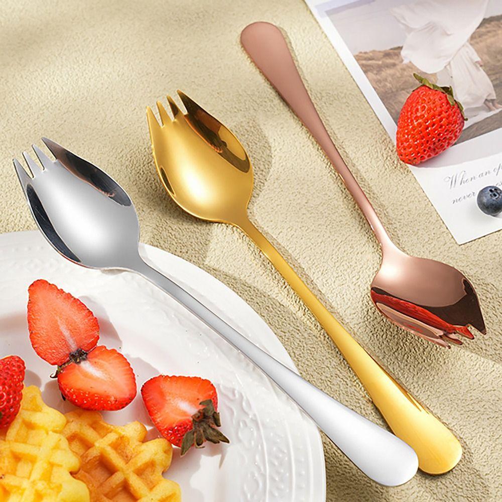 Stainless Steel Spork Dessert Spoons Long Handle Dessert Spoon Soup Spoons  for Kitchen Tools