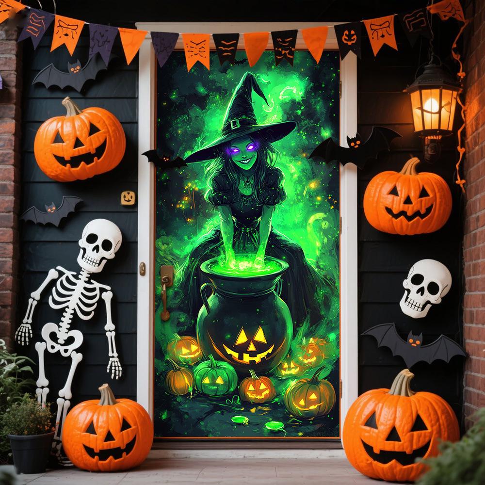 Halloween Polyester Door Sticker: Horror Atmosphere Background Decoration