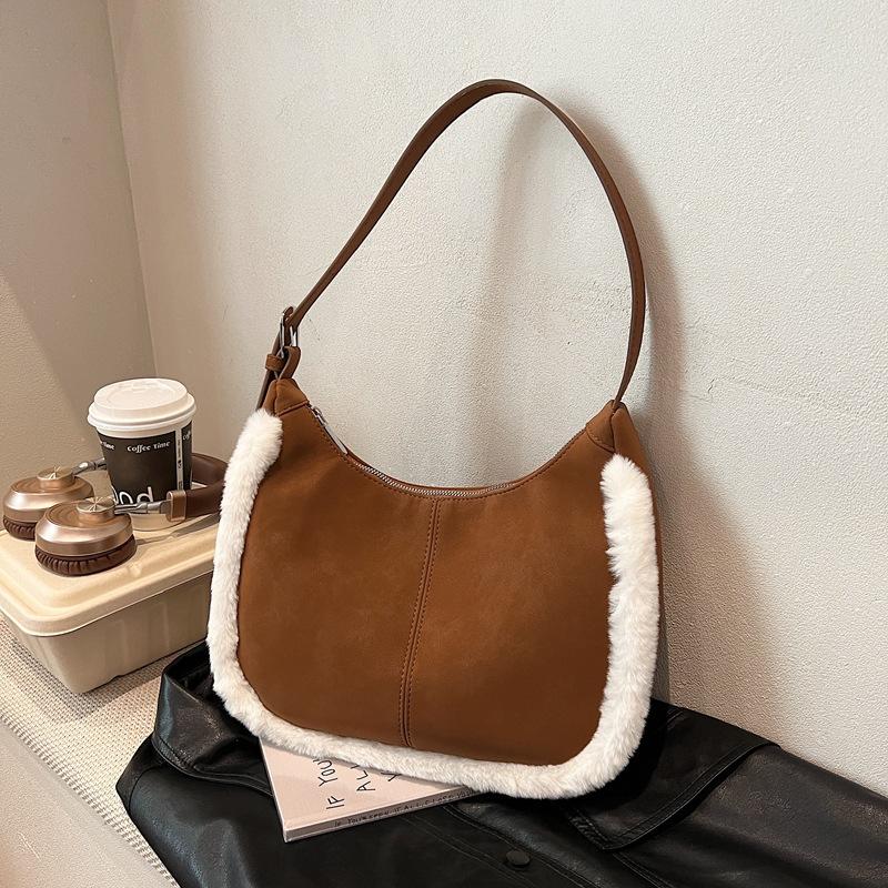 Suede Bag Women's Large-capacity New Autumn and Winter Niche Design Single Shoulder Crossbody Fluffy Dumpling Bag