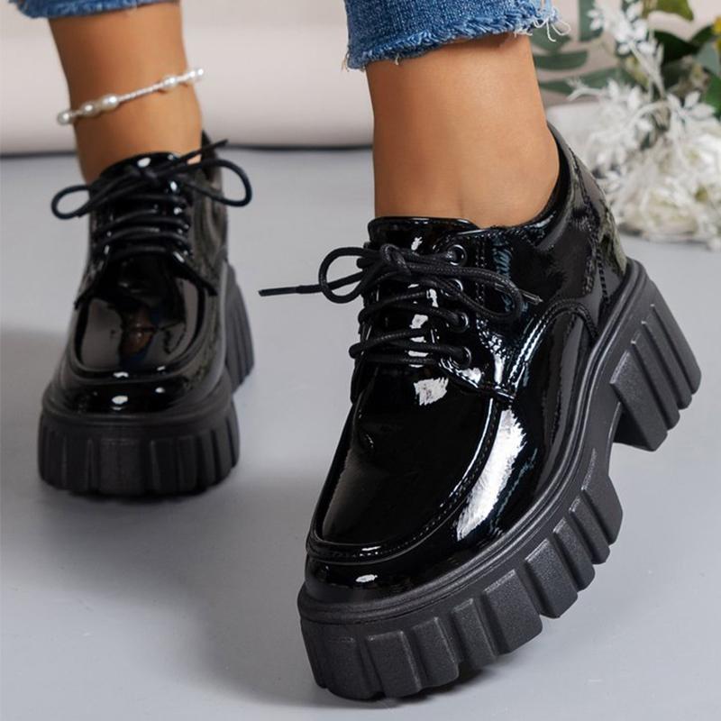 Fashion Concise Chunk Heel Loafers Shoes Women Spring Autumn Black Pu Leather Loafers Shoes Woman Non Slip Wear Resistant Shoes Female