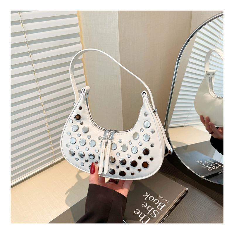 

Fashion women s bags spring new casual women s shoulder bags niche rivet underarm bags tote bags белый