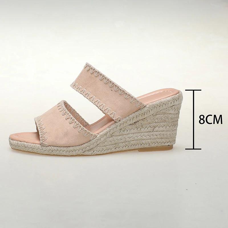 Fashion Vintage Embroidery Wedge Heel Sandals Women Summer Plus Size High Heels Rome Shoes Woman Lightweight Vacation Beach Slippers 43