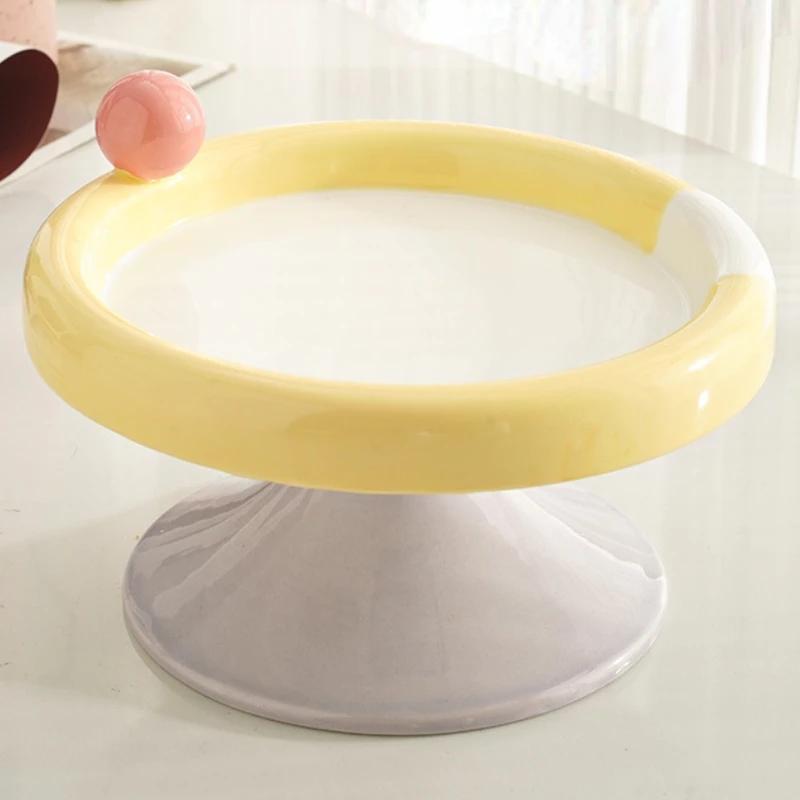 

Ceramic Raised Cat Bowl Elevated Food Bowl Water Cat Plate Snack Dish with Stand for Neck Protection Feeding Watering Supplies 13x13x7cm жёлтый