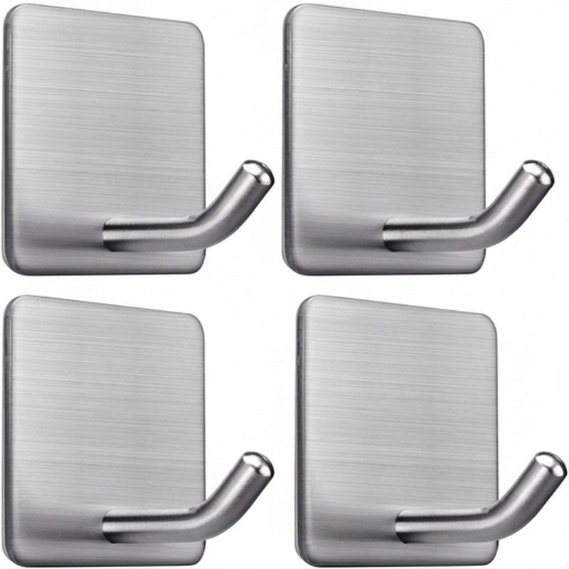 Heavy Duty Stainless Steel Adhesive Towel Hook Hanger Silver Sticky Hooks for Bathroom Kitchen Storage Holder