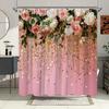Romantic Rose Shower Curtain - Waterproof, Mildew-Resistant With Gold Glitter Design For Elegant And Festive Bathroom Decor