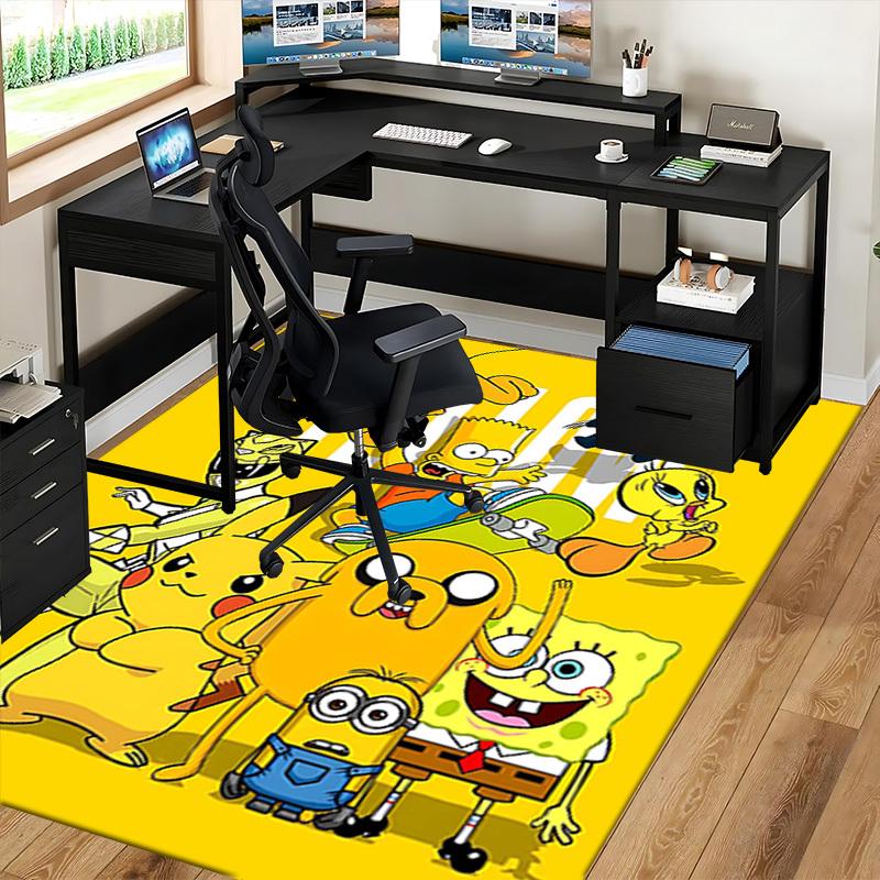 1pc SpongeBob SquarePants Pikachu Adventure Time Chair Mat Non-Slip Carpet for Office Home Decoration Living Room Bedroom Game Room Dormitory Gift All